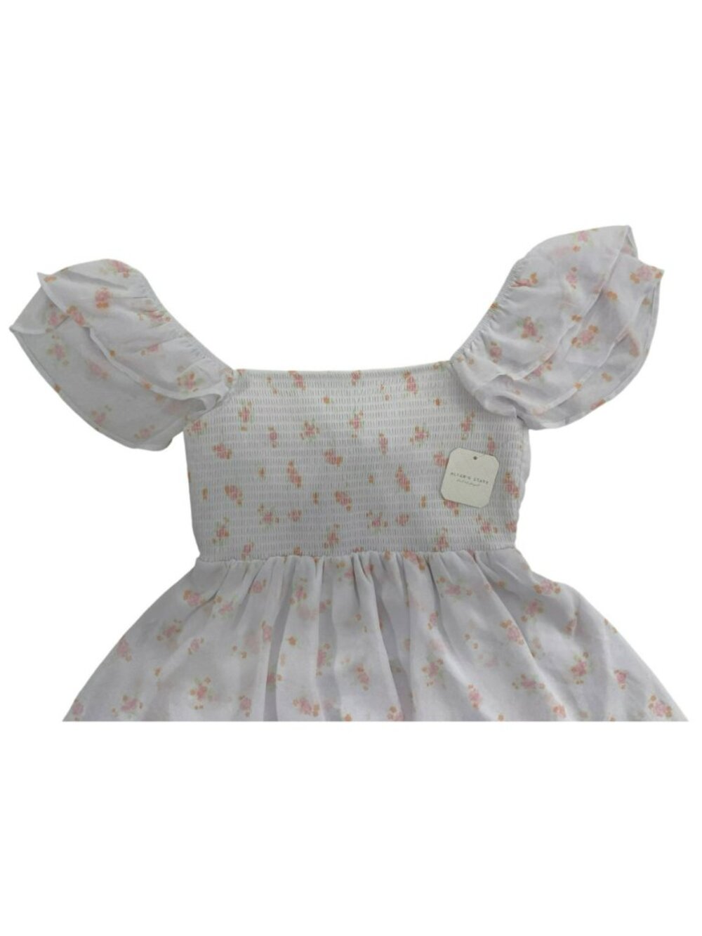 Altar'd State Smocked Dress Floral Ivory & Pink Off-Shoulder Bow Detail Sz L NEW - Picture 3 of 9